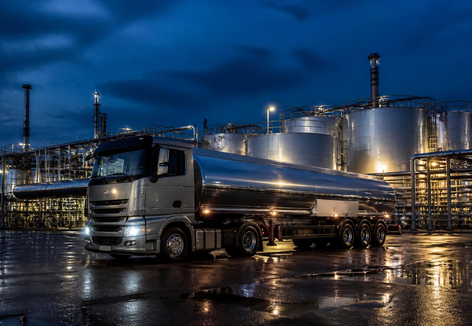 Fuel tanker truck at a commercial fuel distribution terminal